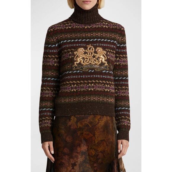 Ralph Lauren Collection Sweater Fair Isle Bullion Crest Cashmere Wool Turtleneck - Picture 4 of 16